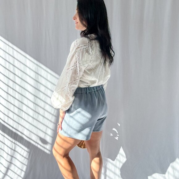 Le Paris Stretch Micro Suede Shorts | Sadie & Sage | Blue - Picture 7 of 12
